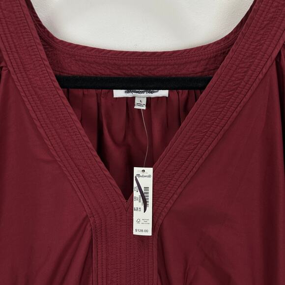 Madewell Puff Sleeve Mini Dress Poplin Claret Burgundy A Line Pockets Large NWT - Picture 9 of 15